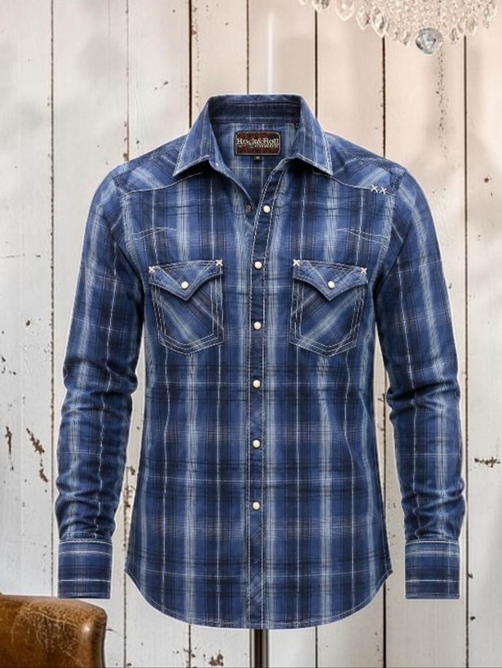 Men's Blue ROCK & ROLL COWBOY  Western Shirt